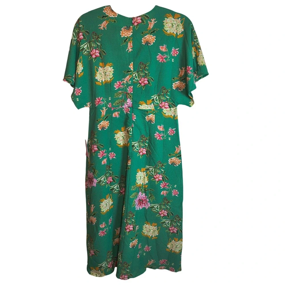 Yumi Women's‎ Floral Kimono Midi Dress Green US 6 V-Neck Short Sleeve NWT